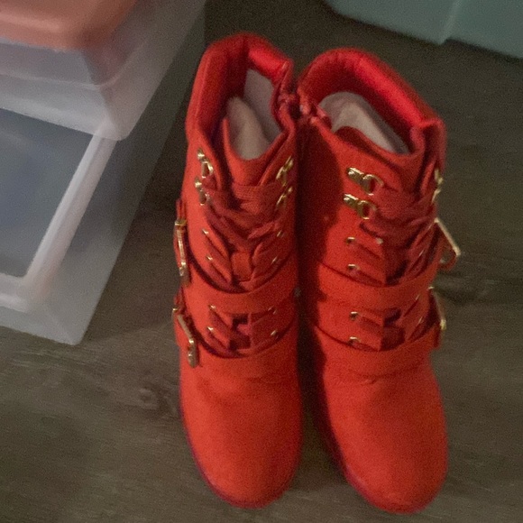 JustFab | Shoes | Red Womens Boots With Buckles Super Cute | Poshmark